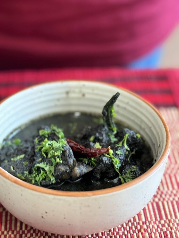 Til Chicken at Aakhol Hyderabad — sesame chicken curry, Assamese style
