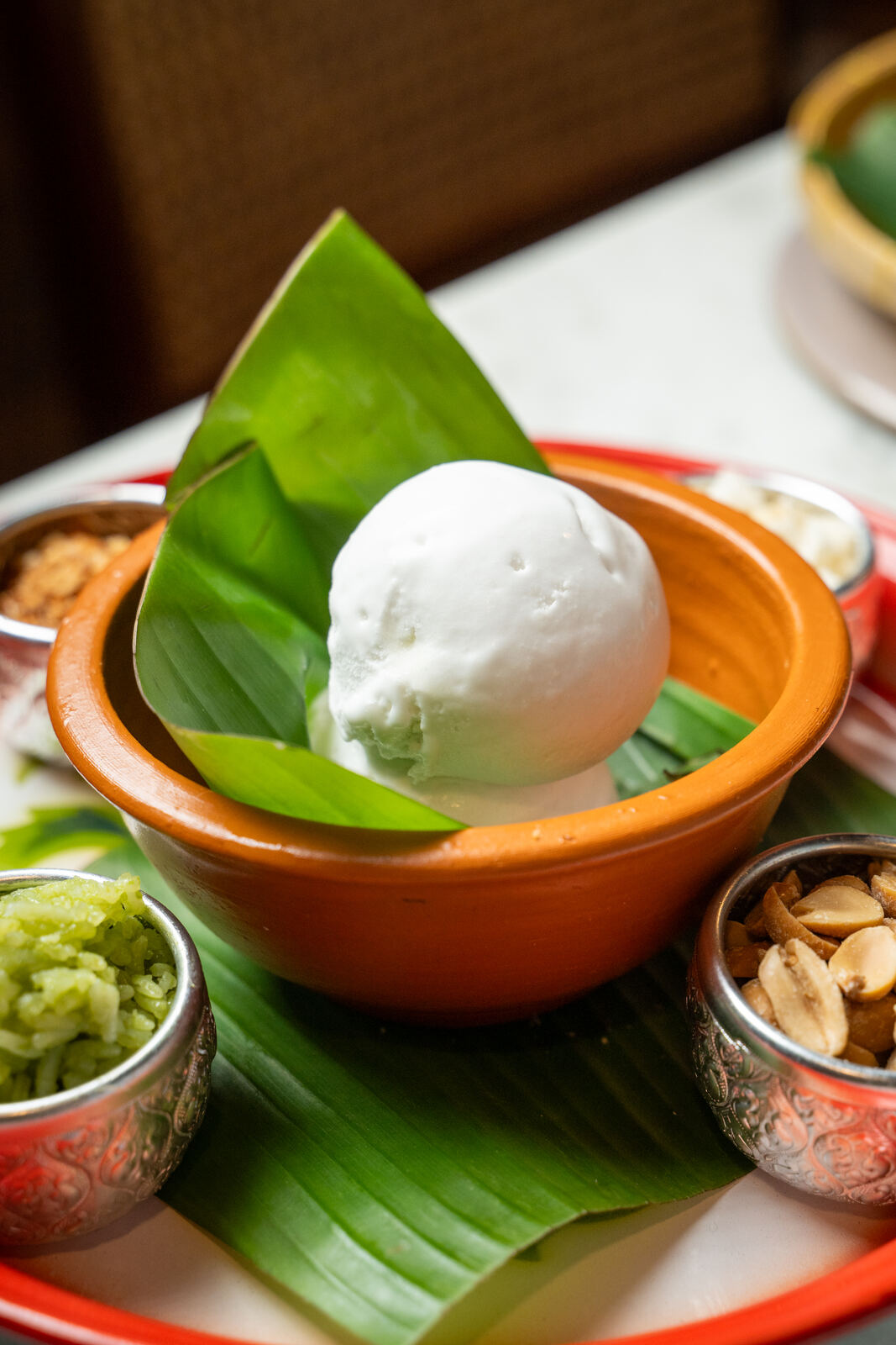I-Tim Kati smoked coconut ice cream with sticky rice and peanuts at Baan Phadthai Hyderabad