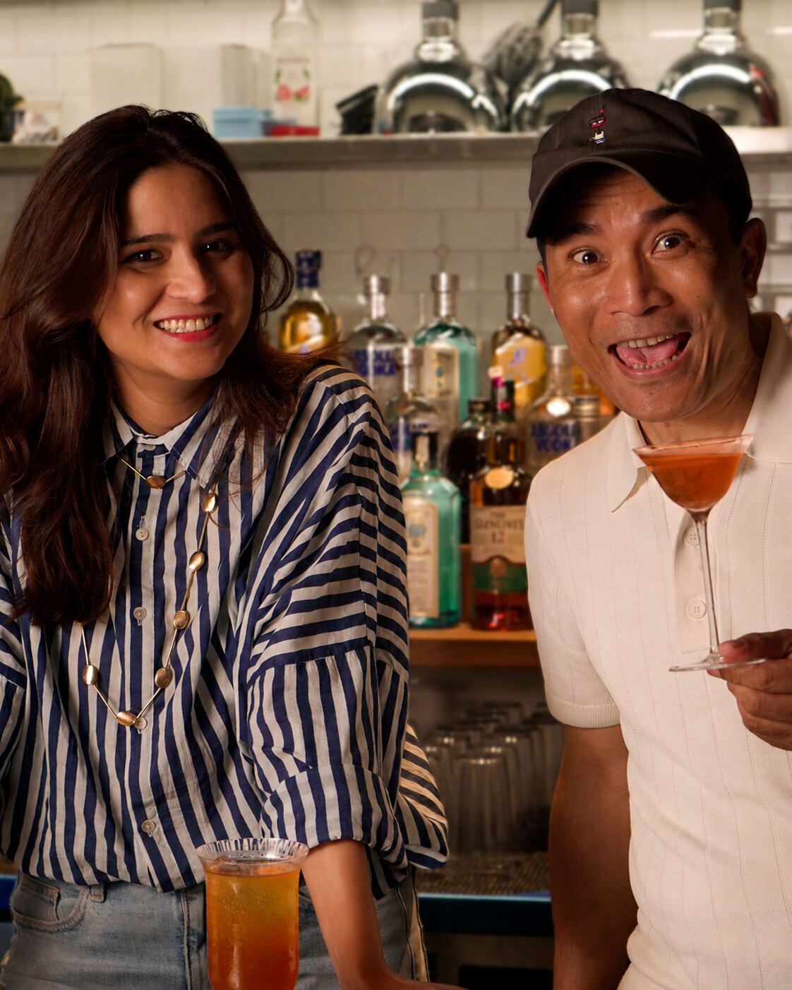 Yangdup Lama and Minakshi Singh, founders of Bar Stormy, behind the bar