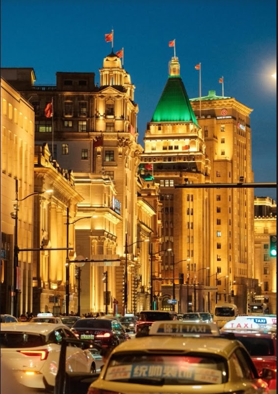 Historic European-style facade of the Fairmont Peace Hotel in Shanghai