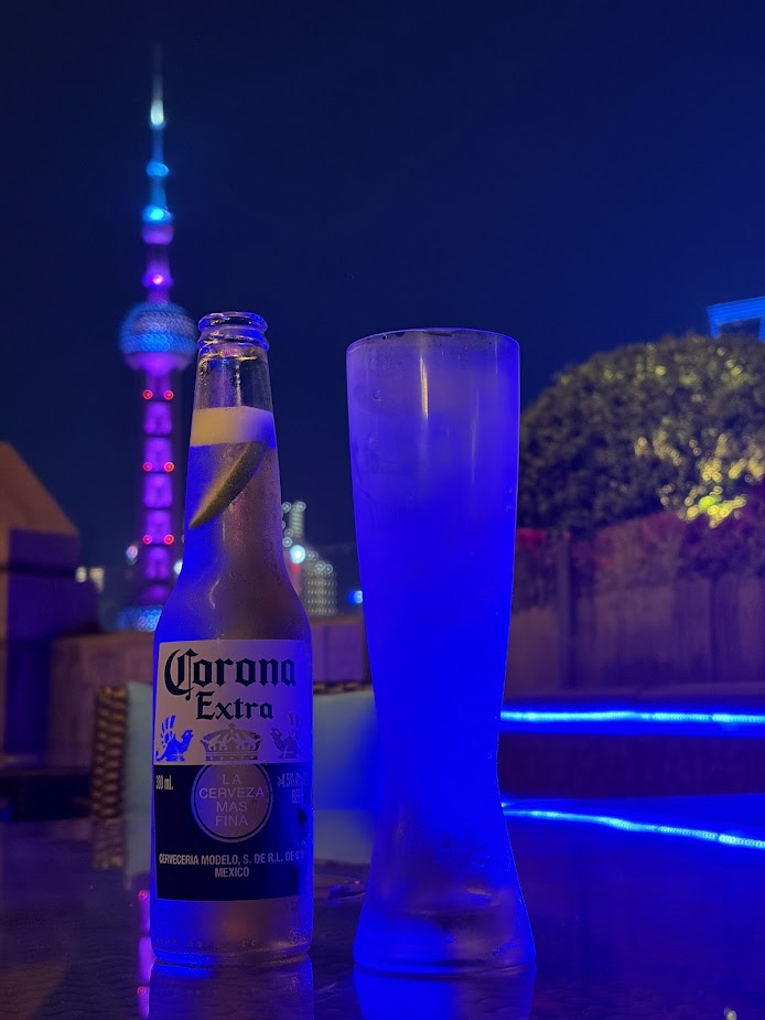 Breathtaking views of the Oriental Pearl Tower and Pudong skyline from the Fairmont Peace Hotel rooftop bar