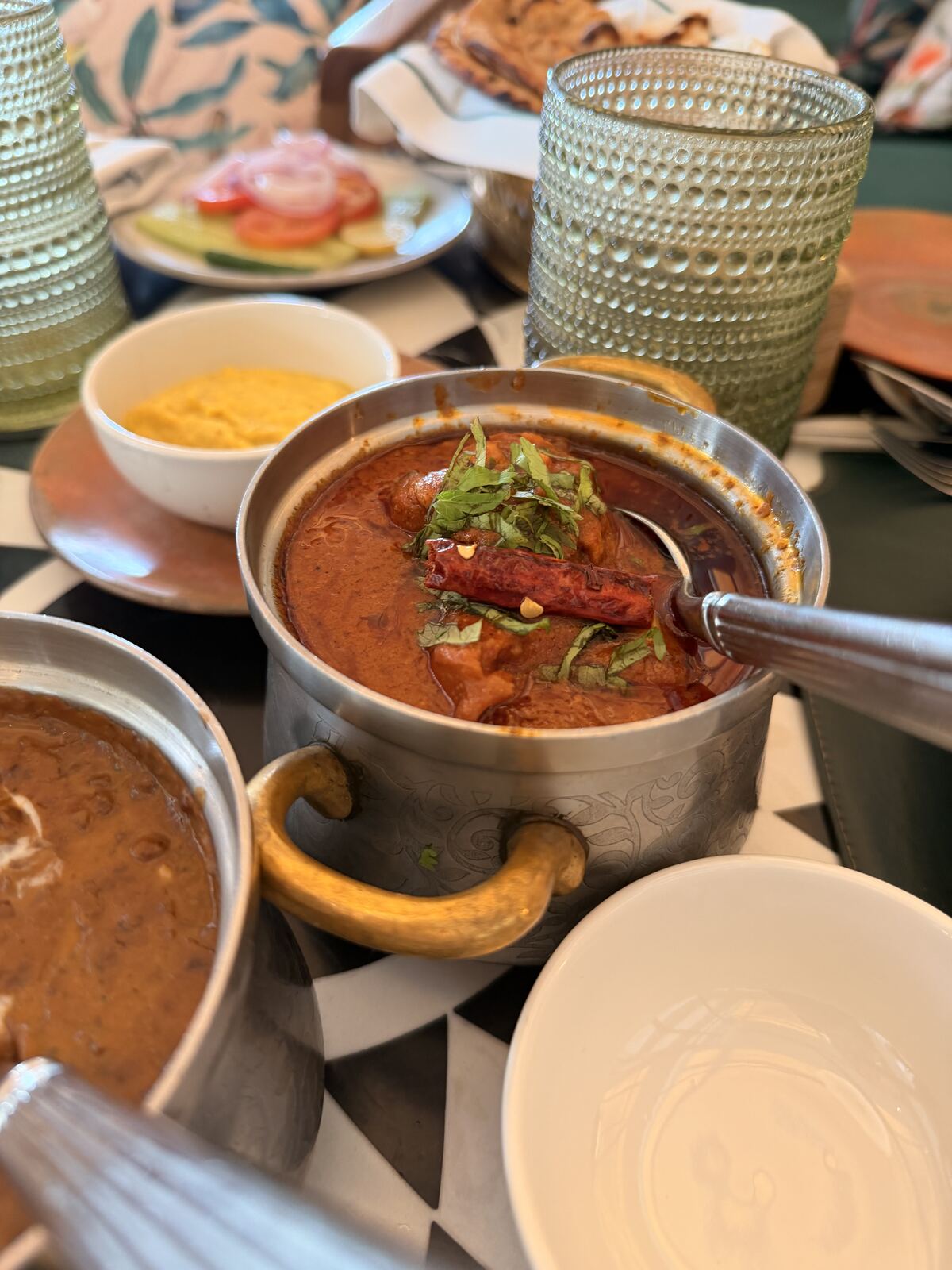 Laal maas served in a copper handi at Bahaar restaurant, Fairmont Udaipur Palace