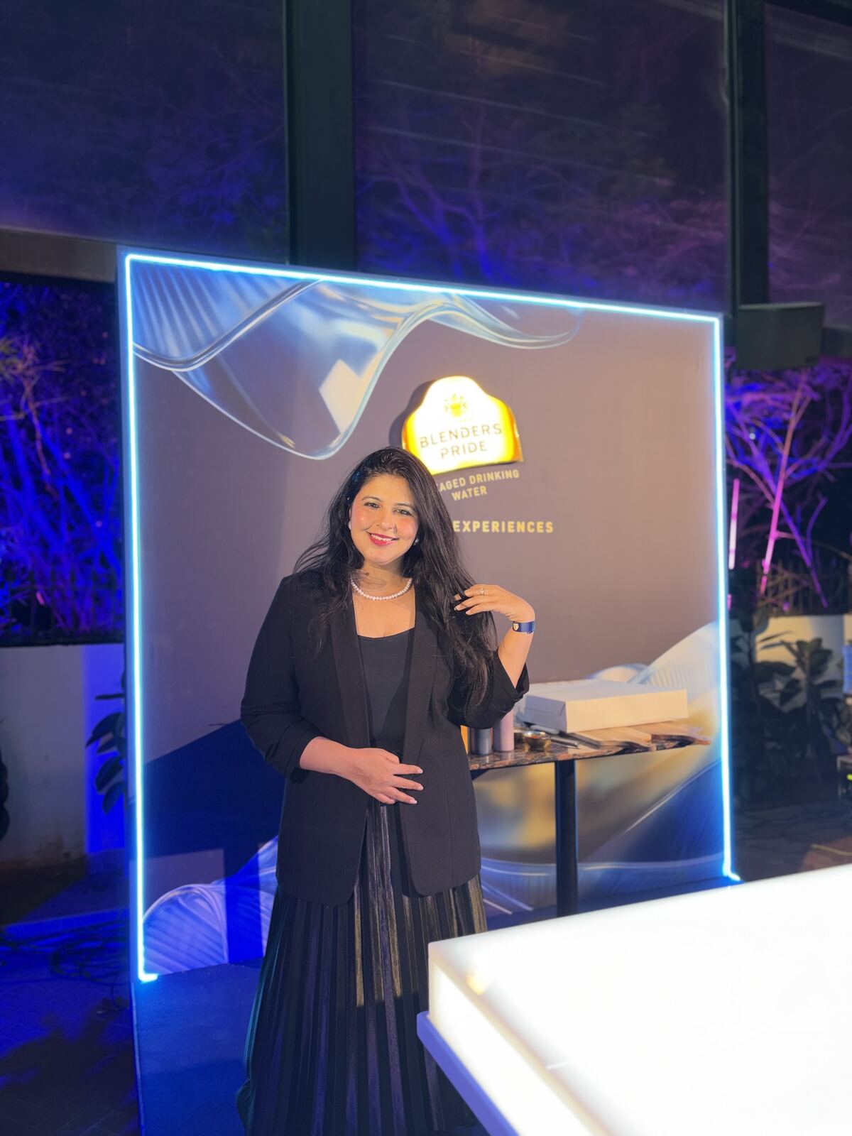 Reema at the Blenders Pride Reserved Experiences backdrop, Jamun, Jubilee Hills, Hyderabad