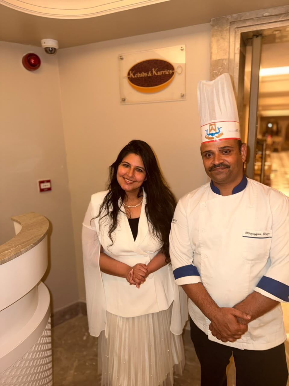Reema with Chef Muzaffar Raza Qureshi at the entrance of Kebabs & Kurries, Mementos Ekaaya Udaipur