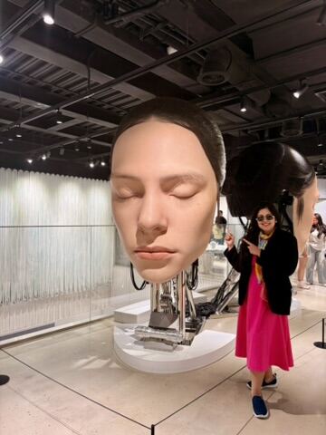 Giant sculpted head installation inside Gentle Monster's flagship store in Shanghai