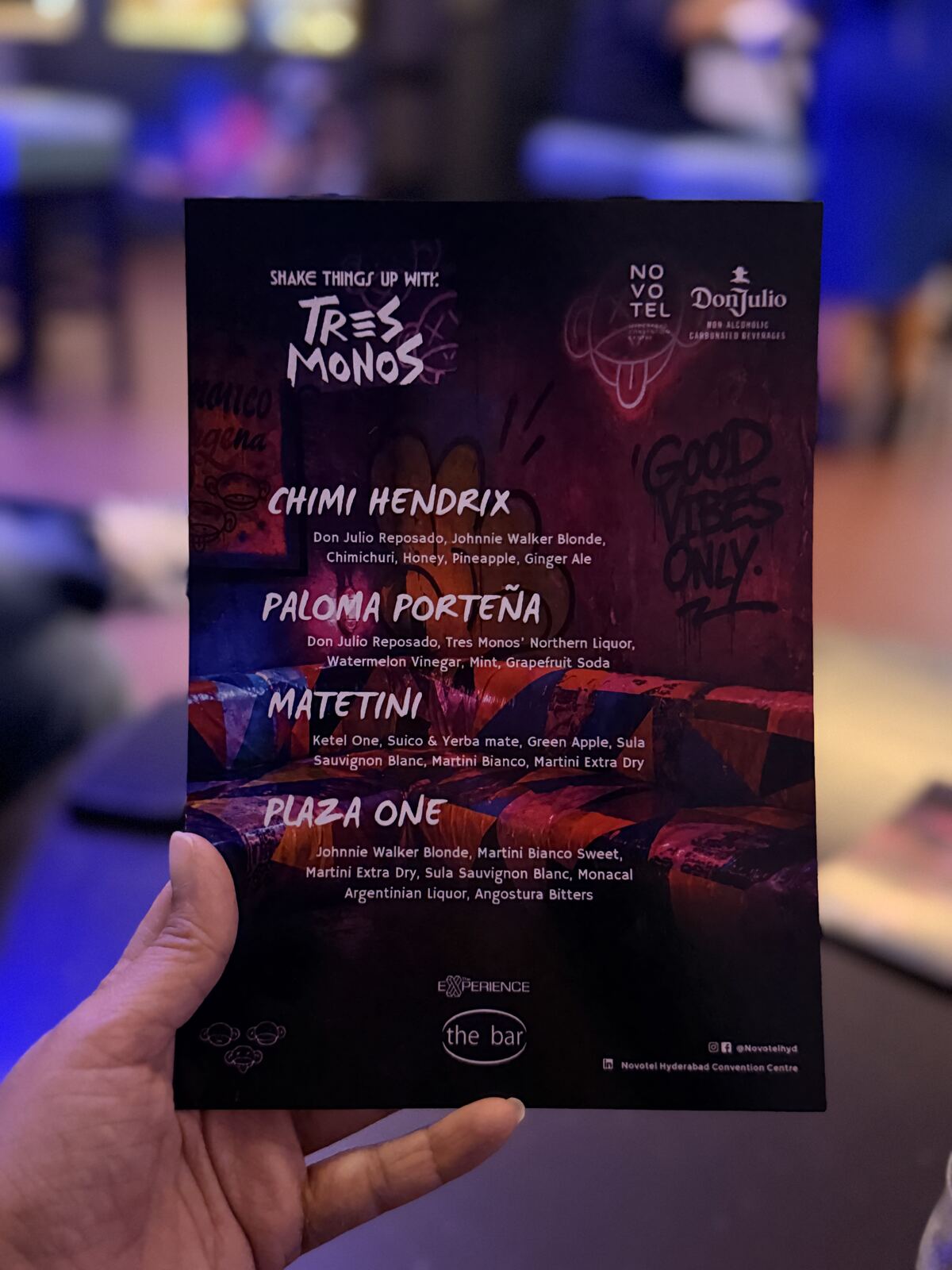 Tres Monos signature cocktail menu at Novotel Hyderabad HICC bar takeover