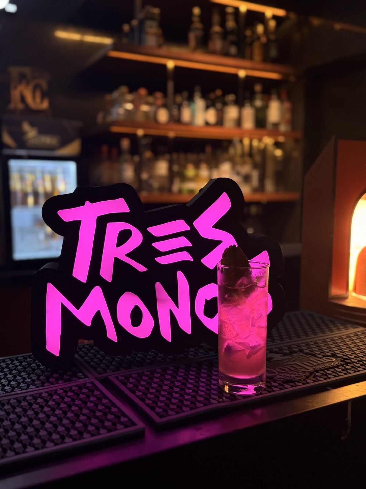 Tres Monos bar takeover signage at The Bar, Novotel Hyderabad HICC